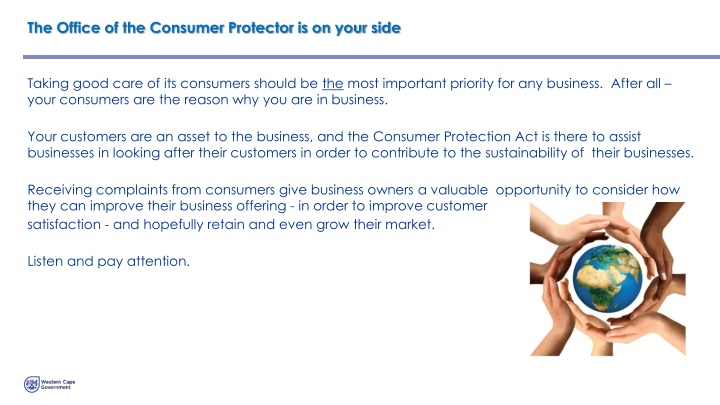 the office of the consumer protector is on your