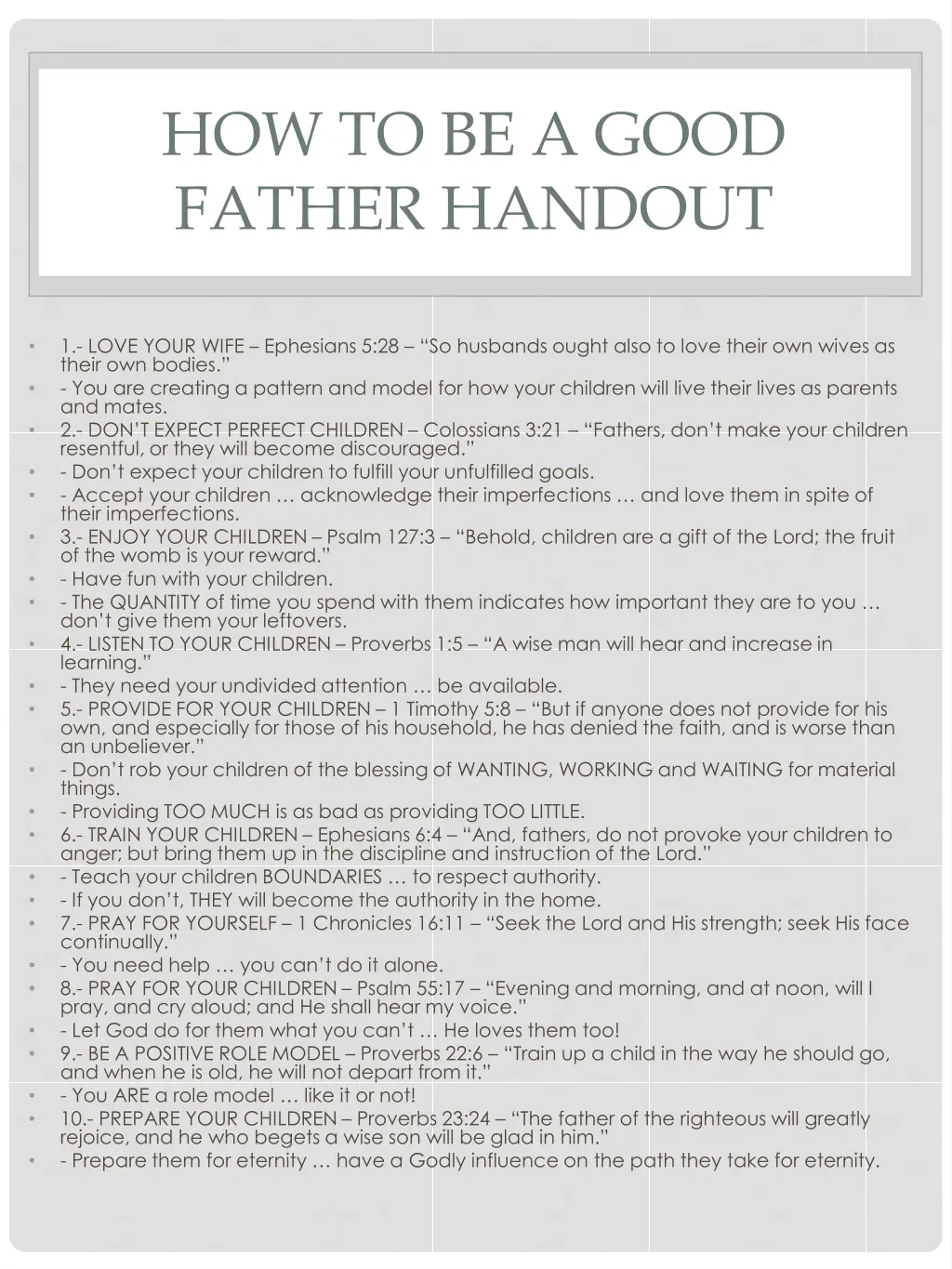 how to be a good father handout