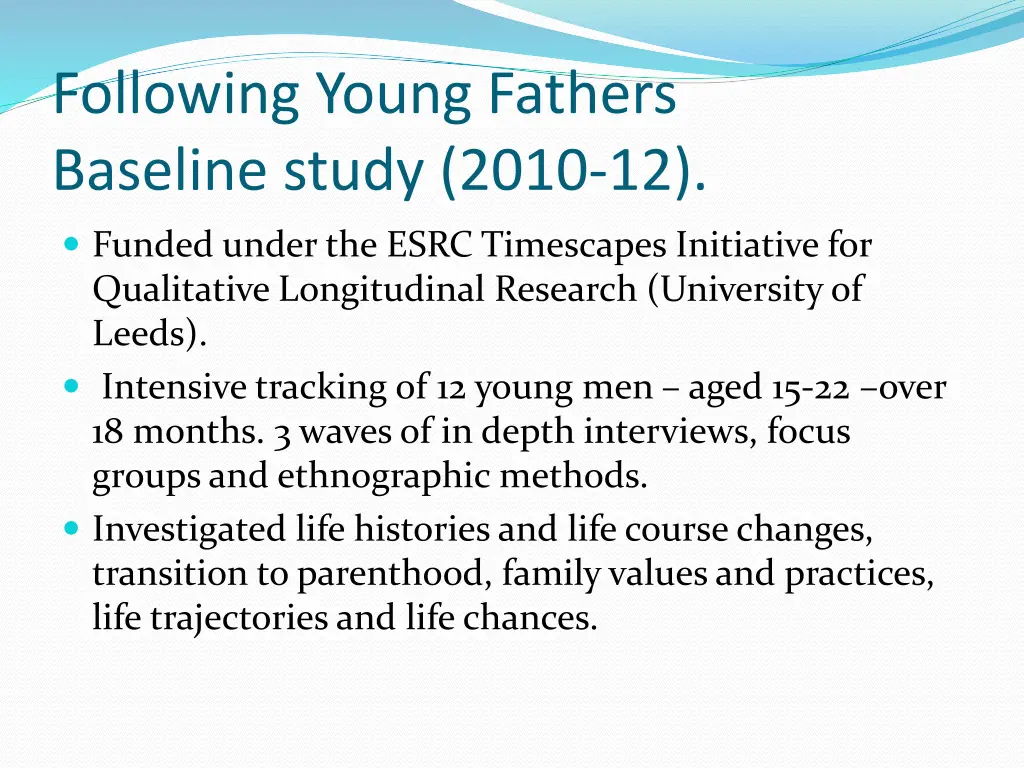 following young fathers baseline study 2010 12