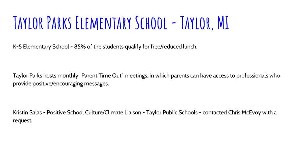 taylor parks elementary school taylor mi