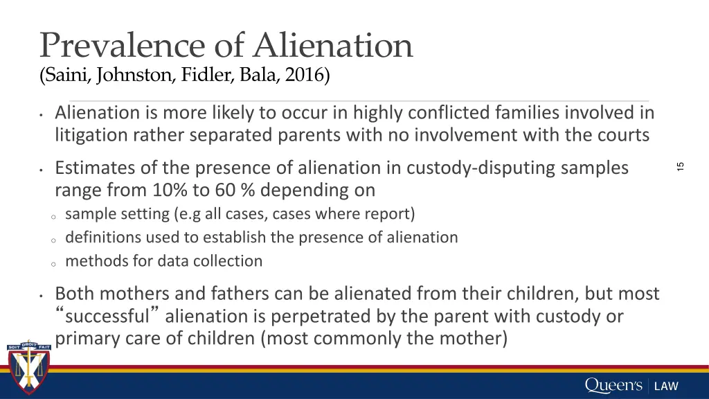 prevalence of alienation saini johnston fidler