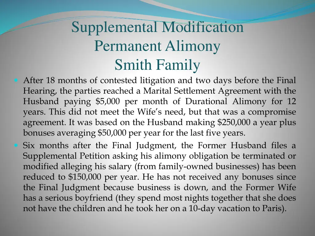 supplemental modification permanent alimony smith