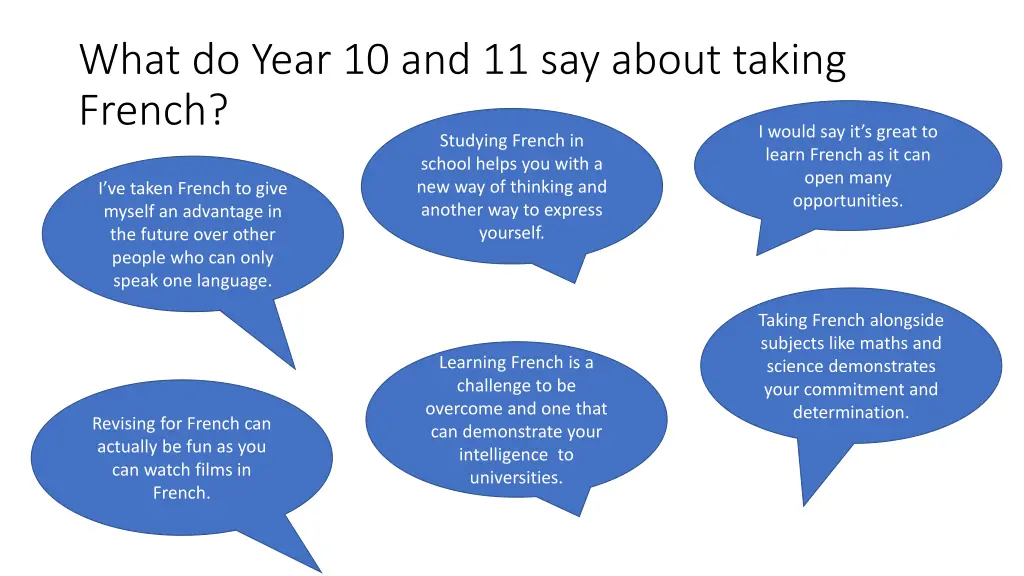 what do year 10 and 11 say about taking french