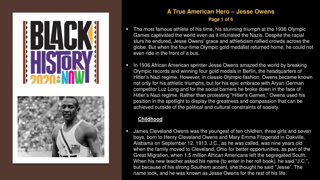 a true american hero jesse owens page 1 of 6