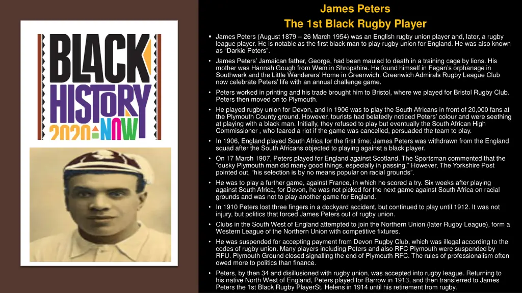 james peters the 1st black rugby player