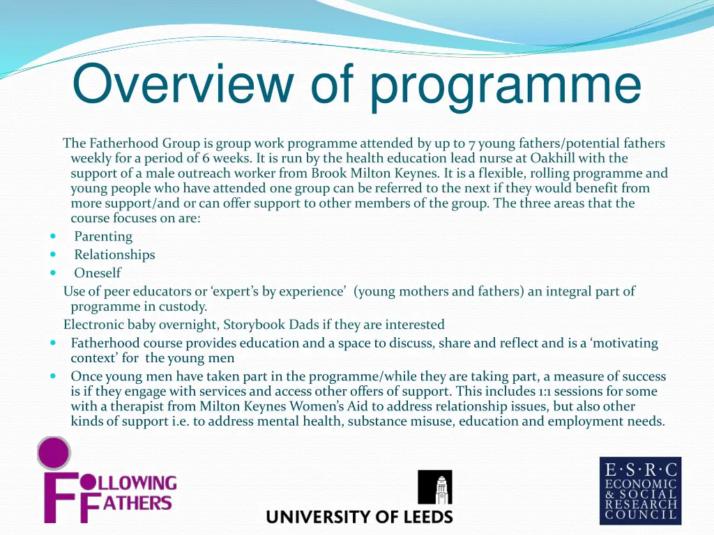 overview of programme