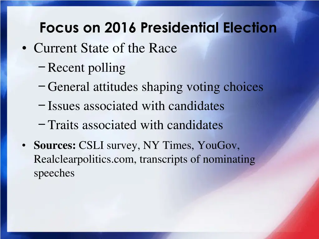 focus on 2016 presidential election current state