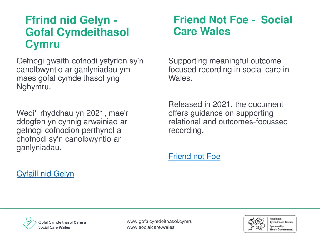 ffrind nid gelyn gofal cymdeithasol cymru