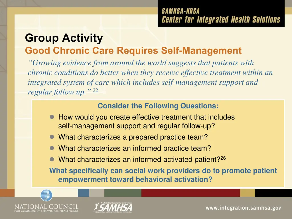 group activity good chronic care requires self