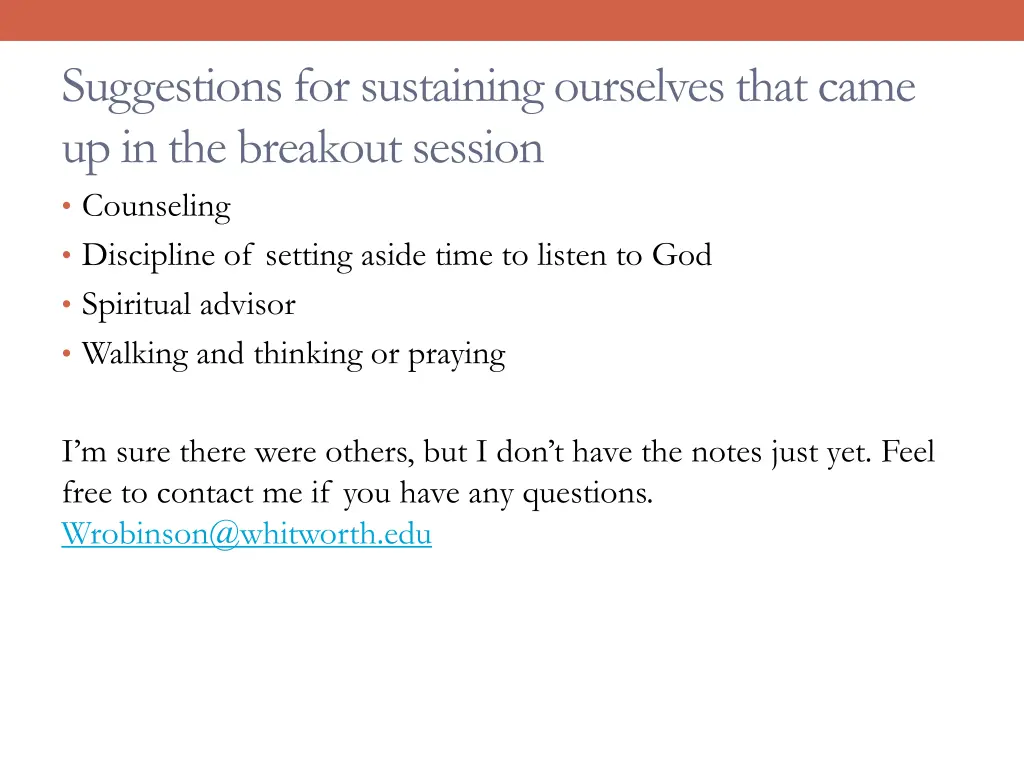 suggestions for sustaining ourselves that came