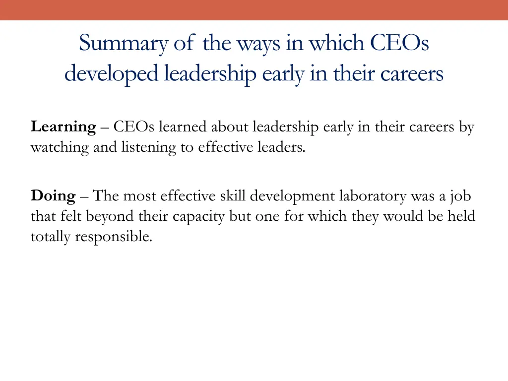 summary of the ways in which ceos developed