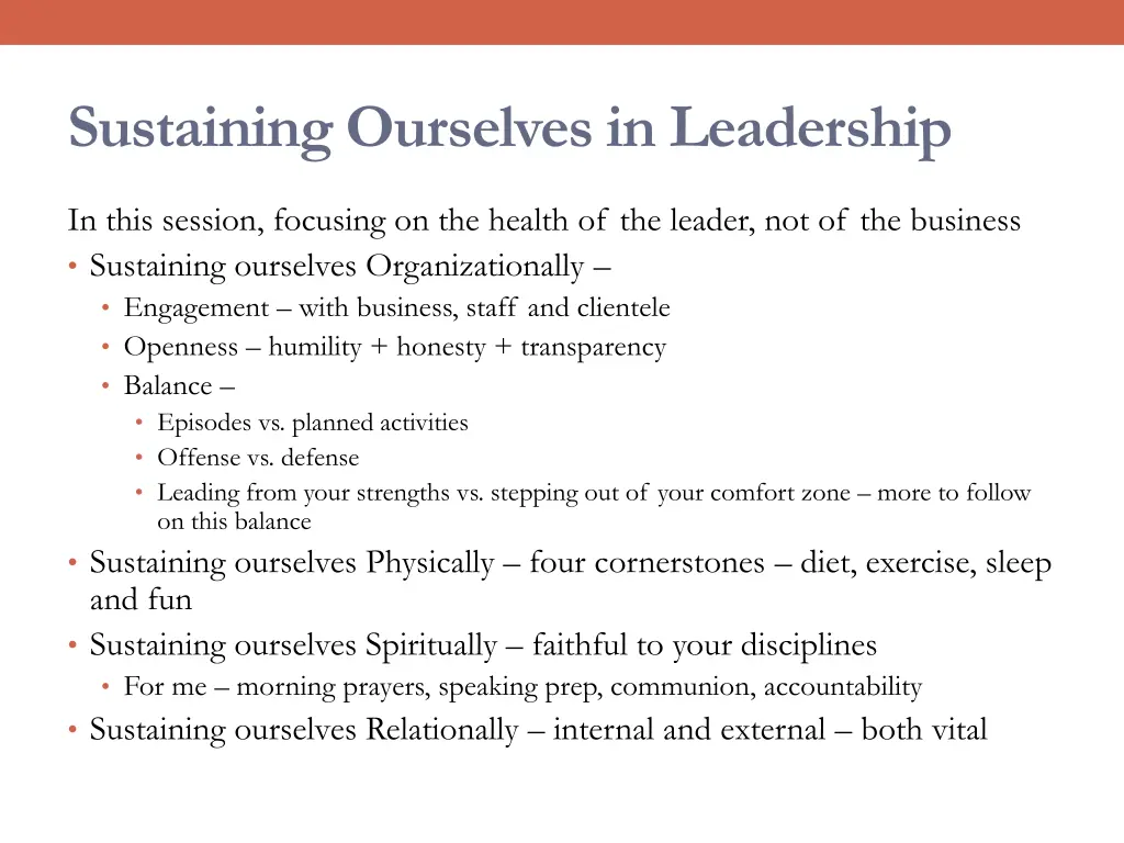 sustaining ourselves in leadership