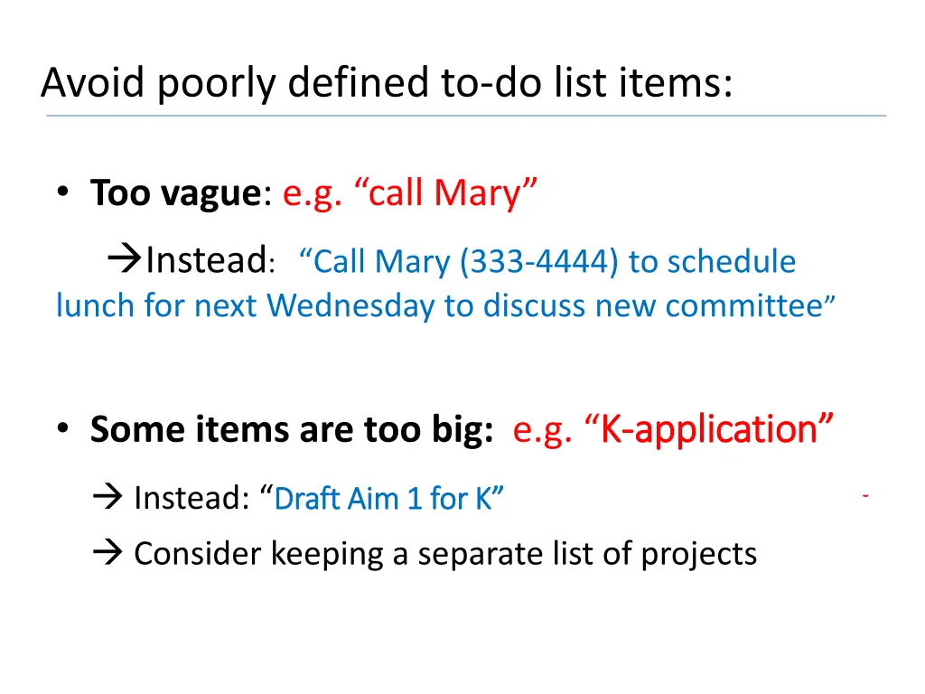 avoid poorly defined to do list items