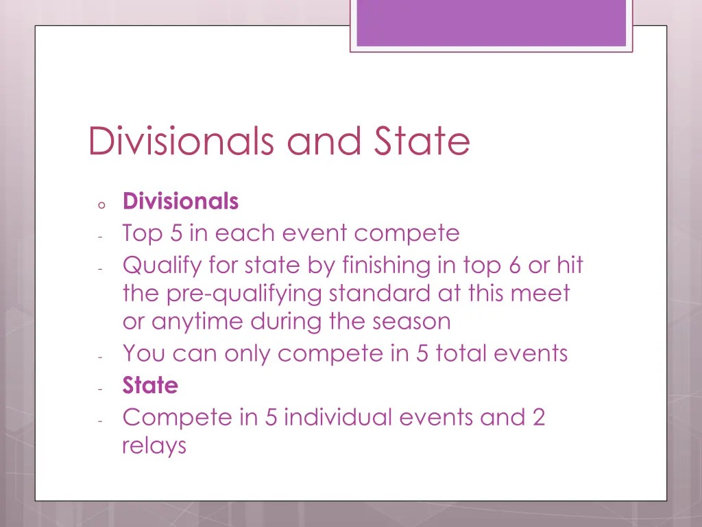 divisionals and state