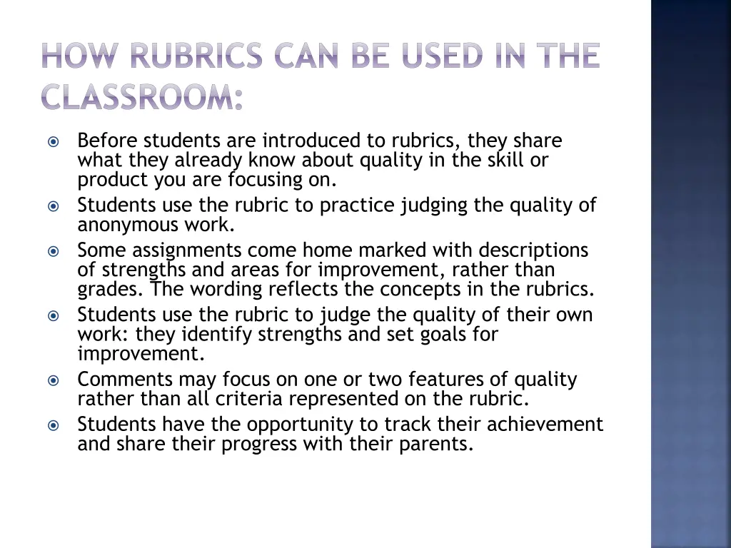 how rubrics can be used in the classroom