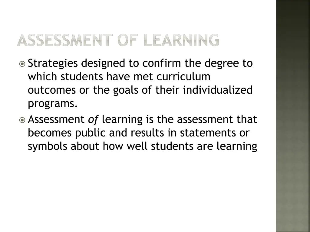 assessment of learning