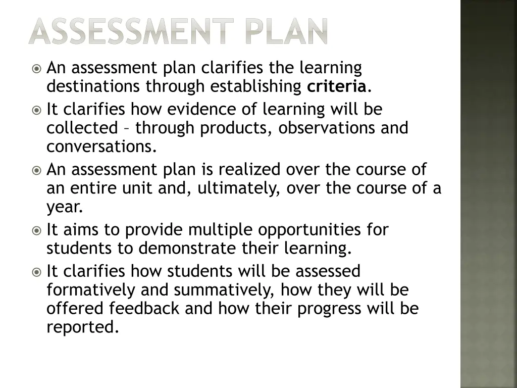 assessment plan an assessment plan clarifies