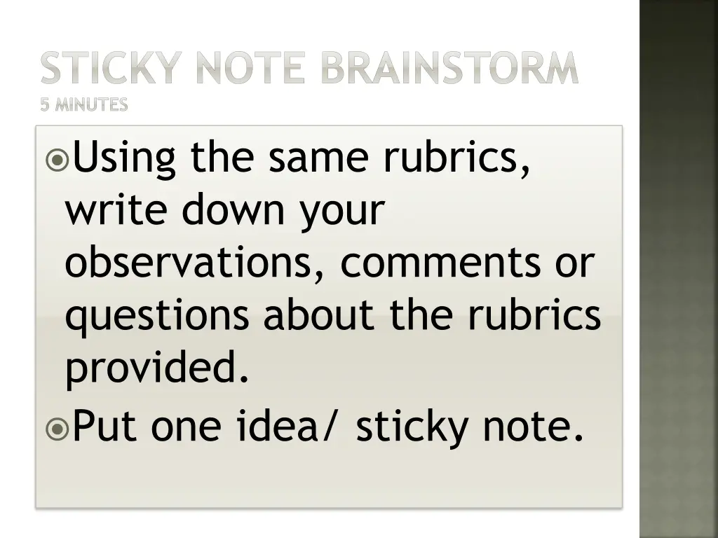 sticky note brainstorm 5 minutes using the same