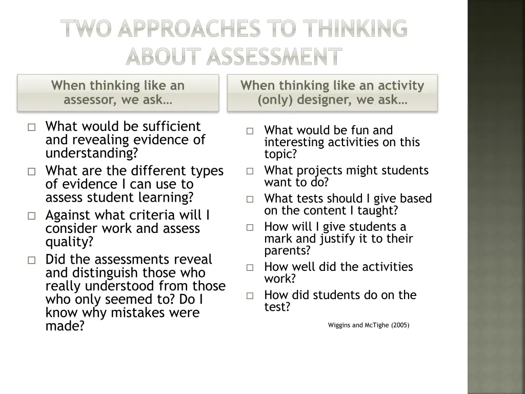 two approaches to thinking about assessment