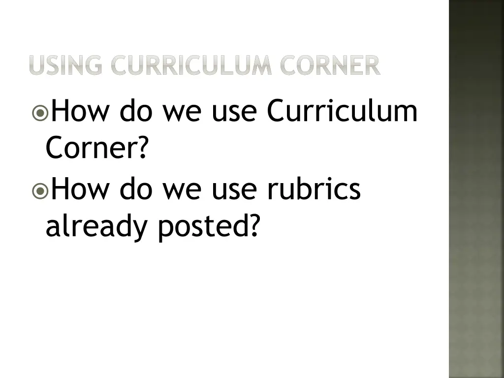 using curriculum corner