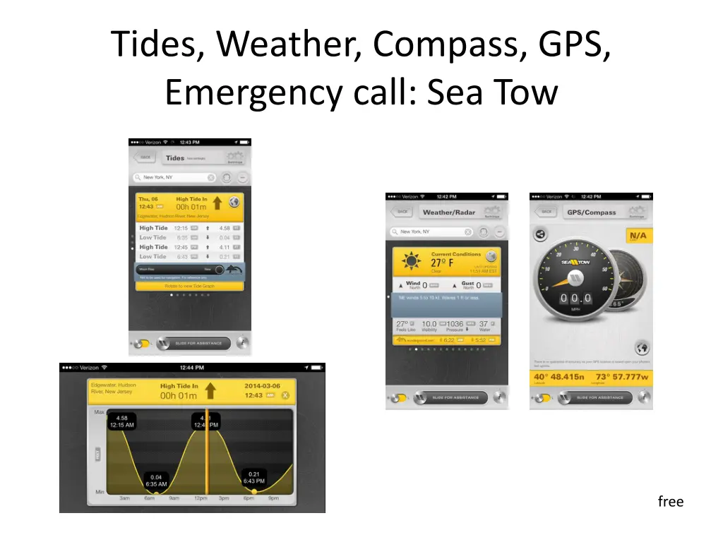 tides weather compass gps emergency call sea tow