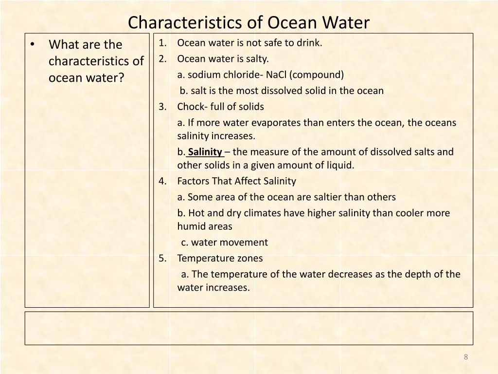 characteristics of ocean water 1 ocean water