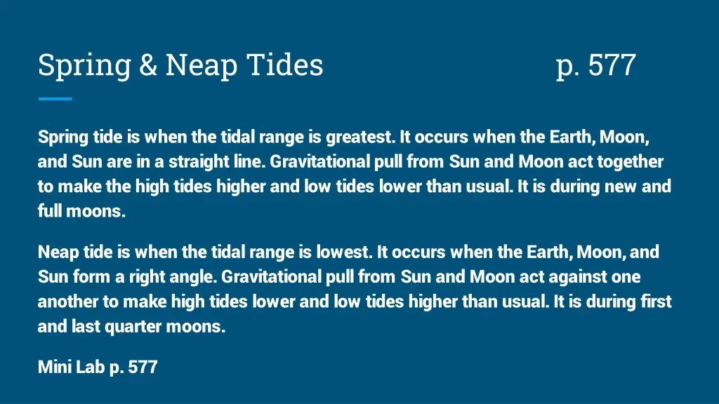 spring neap tides p 577