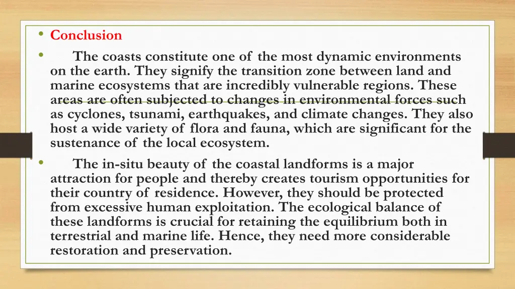 conclusion the coasts constitute one of the most