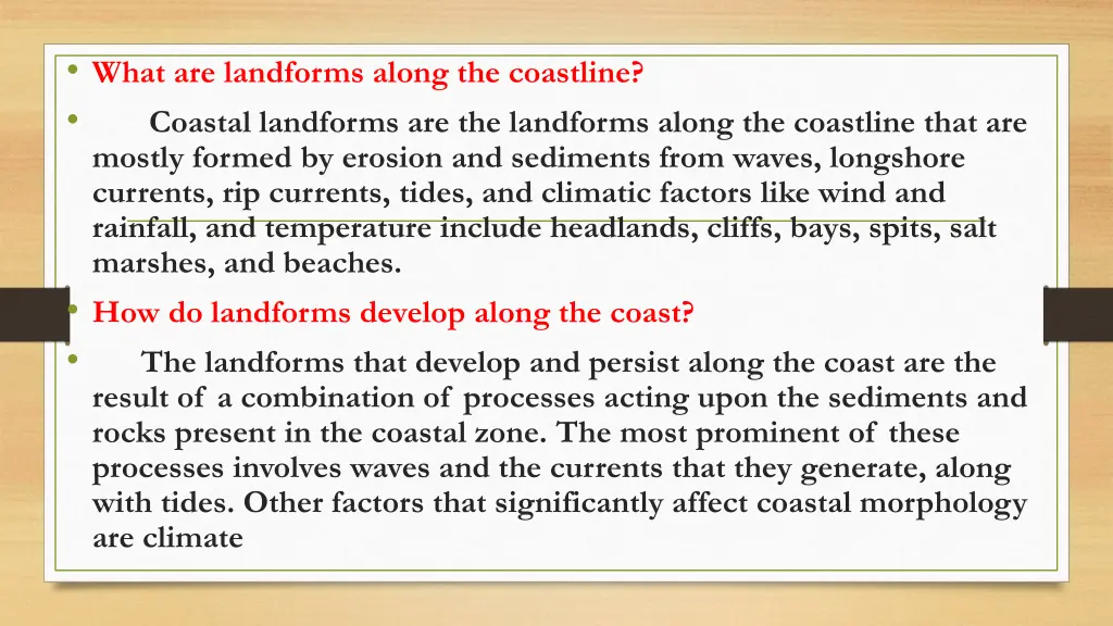 what are landforms along the coastline coastal