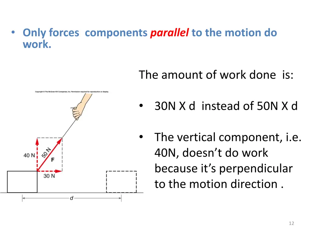 only forces components parallel to the motion