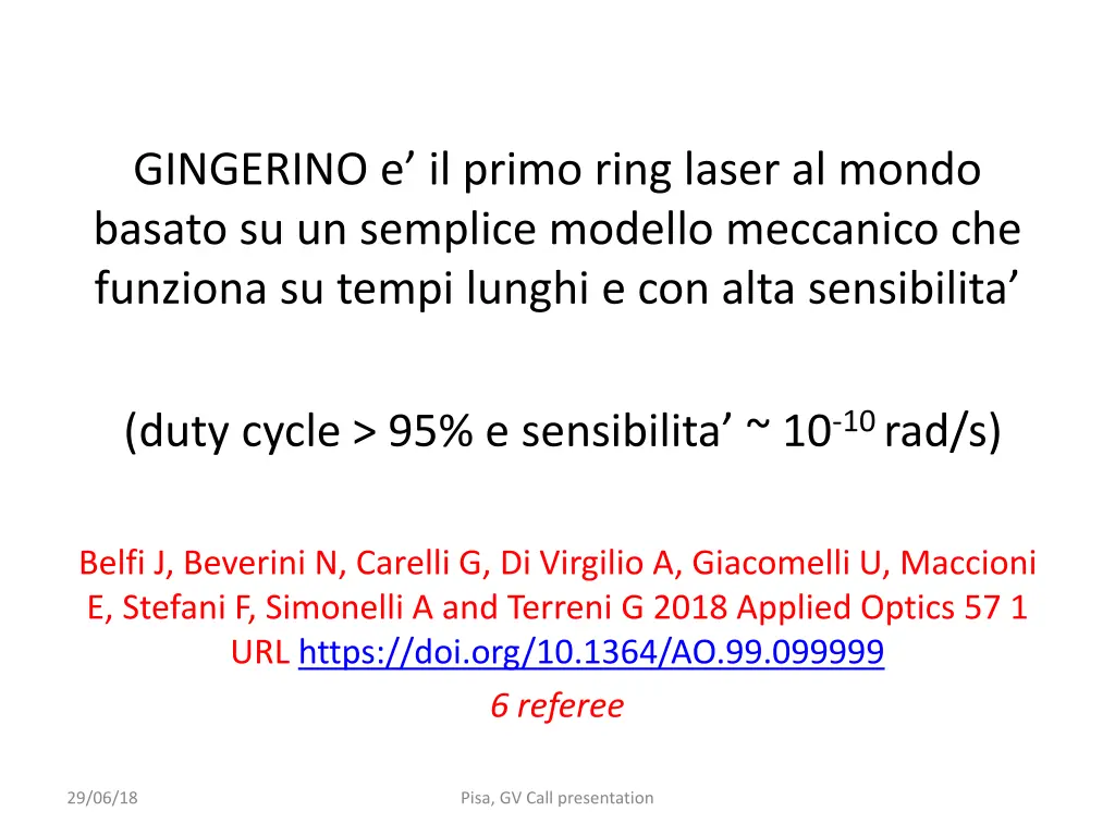 gingerino e il primo ring laser al mondo basato