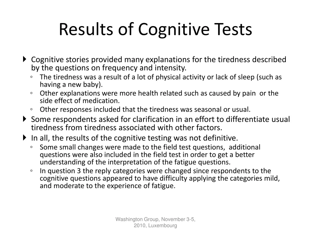 results of cognitive tests