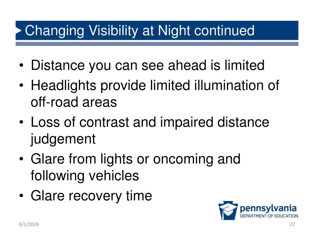 changing visibility at night continued