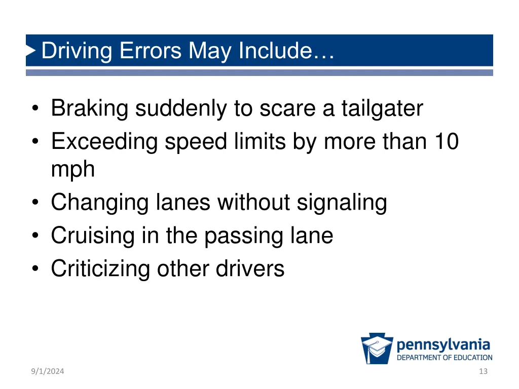 driving errors may include