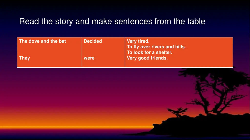 read the story and make sentences from the table