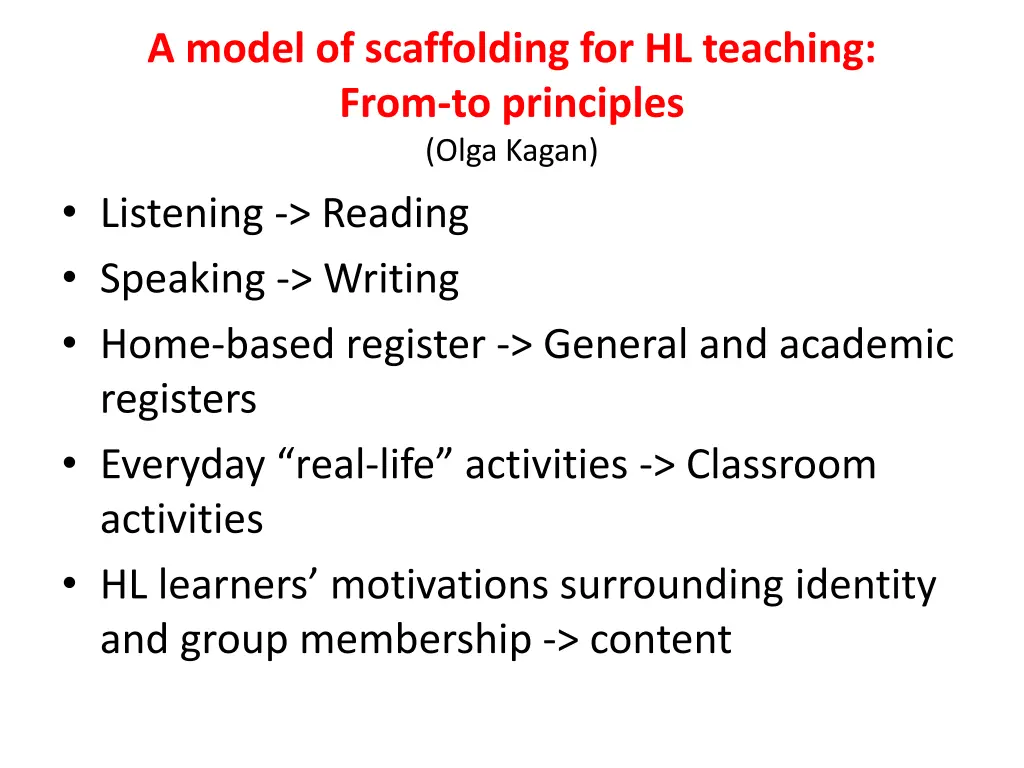 a model of scaffolding for hl teaching from 1