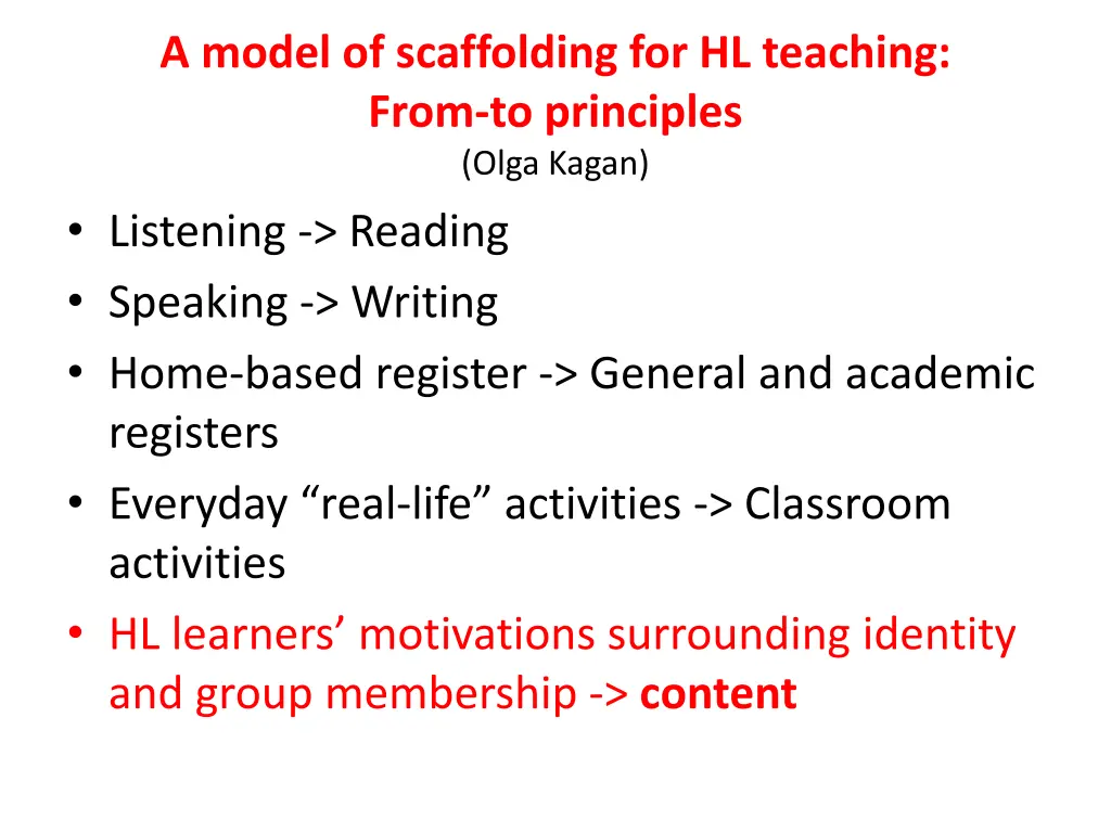 a model of scaffolding for hl teaching from 2