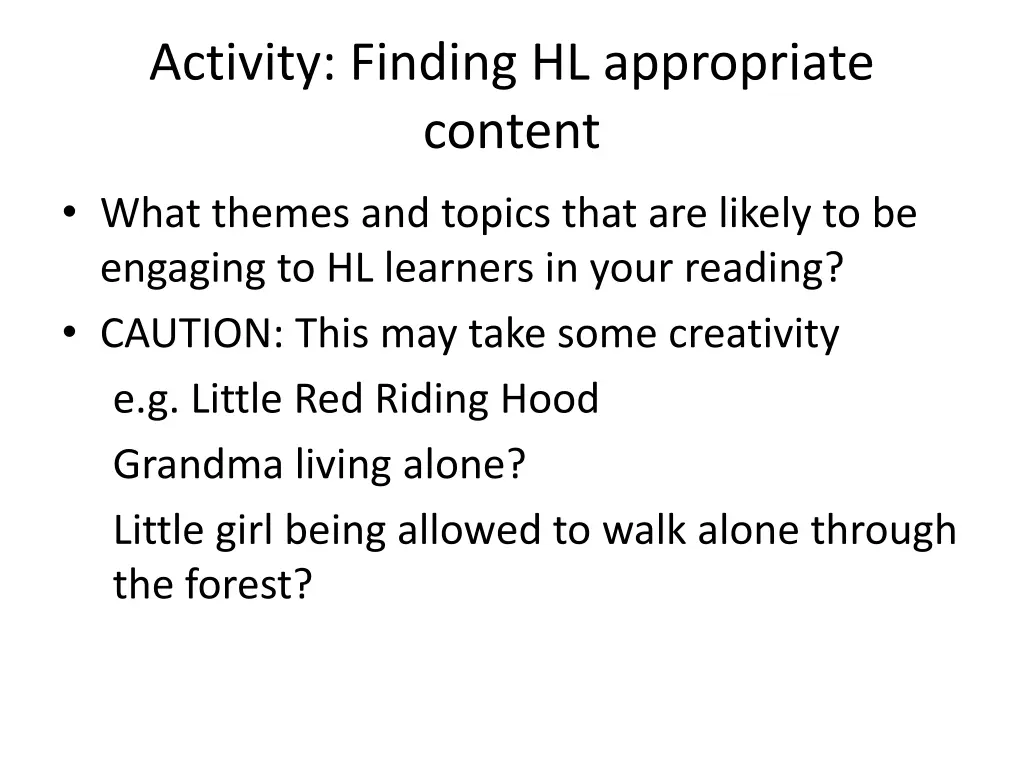 activity finding hl appropriate content