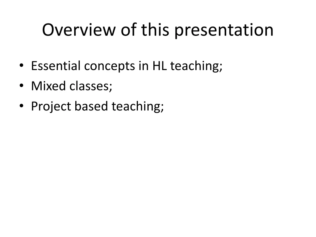 overview of this presentation