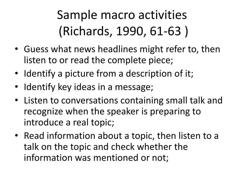 sample macro activities richards 1990 61 63 guess