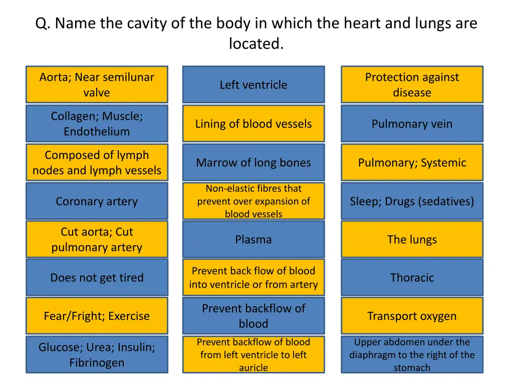 q name the cavity of the body in which the heart