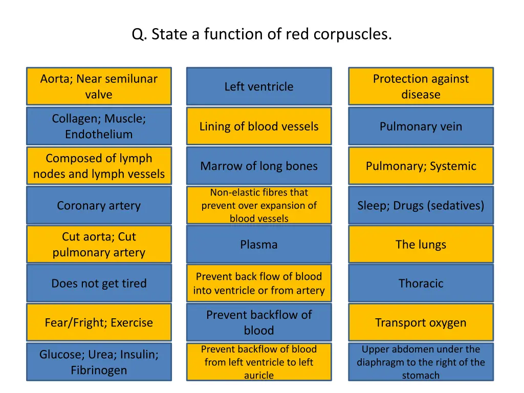 q state a function of red corpuscles