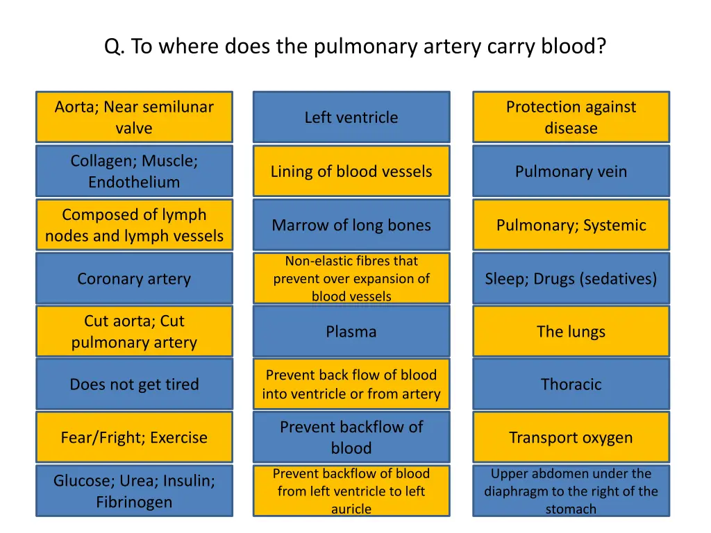 q to where does the pulmonary artery carry blood