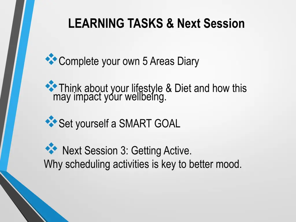 learning tasks next session