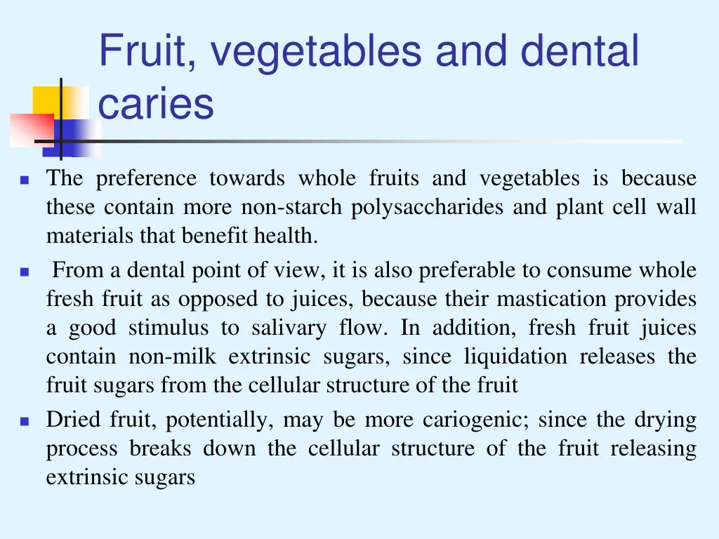 fruit vegetables and dental caries