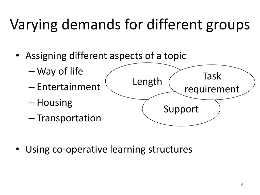 varying demands for different groups