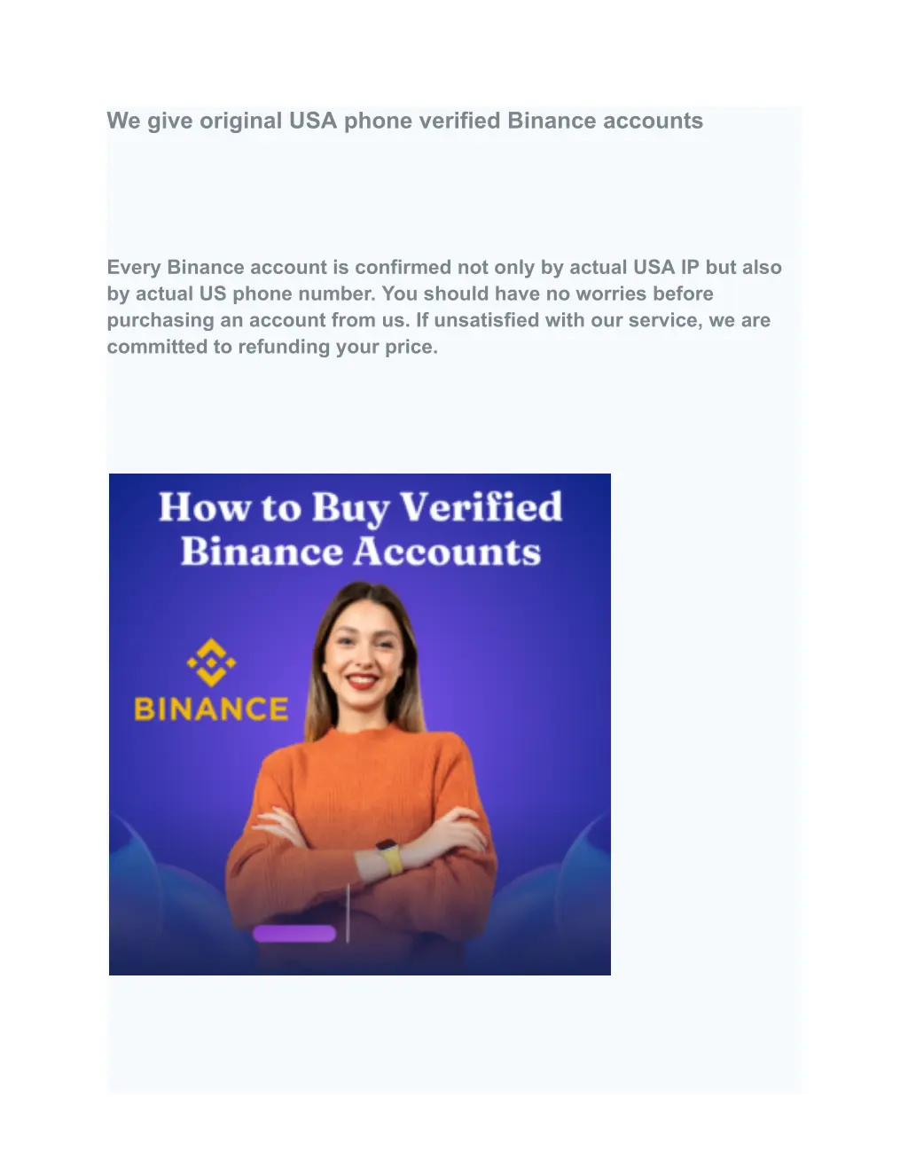 we give original usa phone verified binance