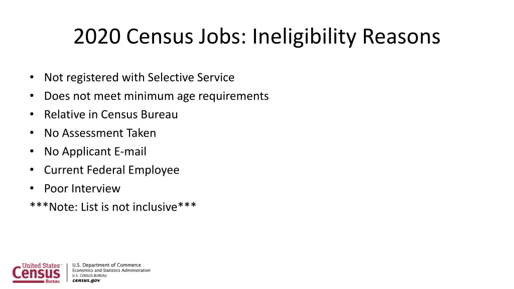 2020 census jobs ineligibility reasons