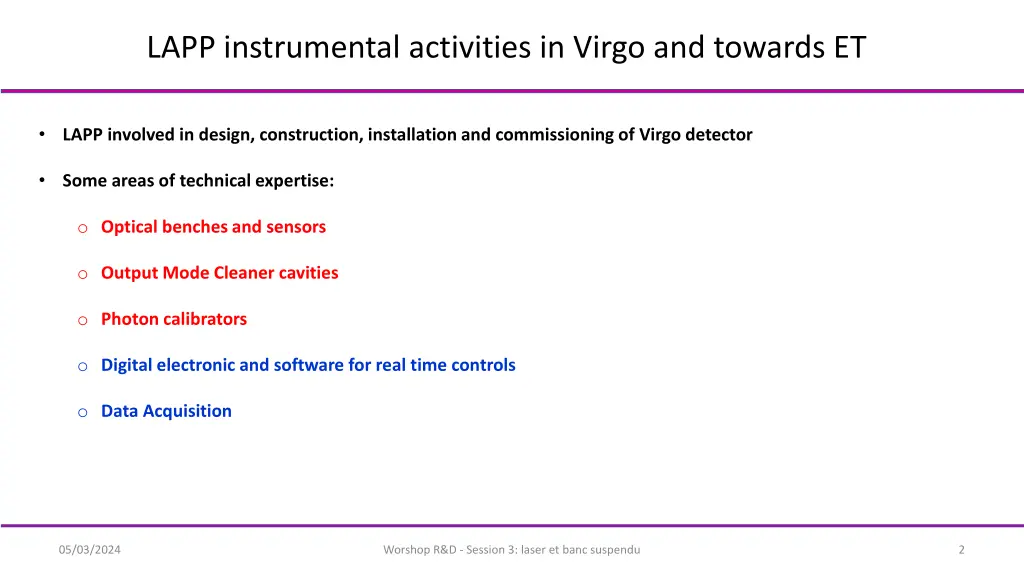 lapp instrumental activities in virgo and towards