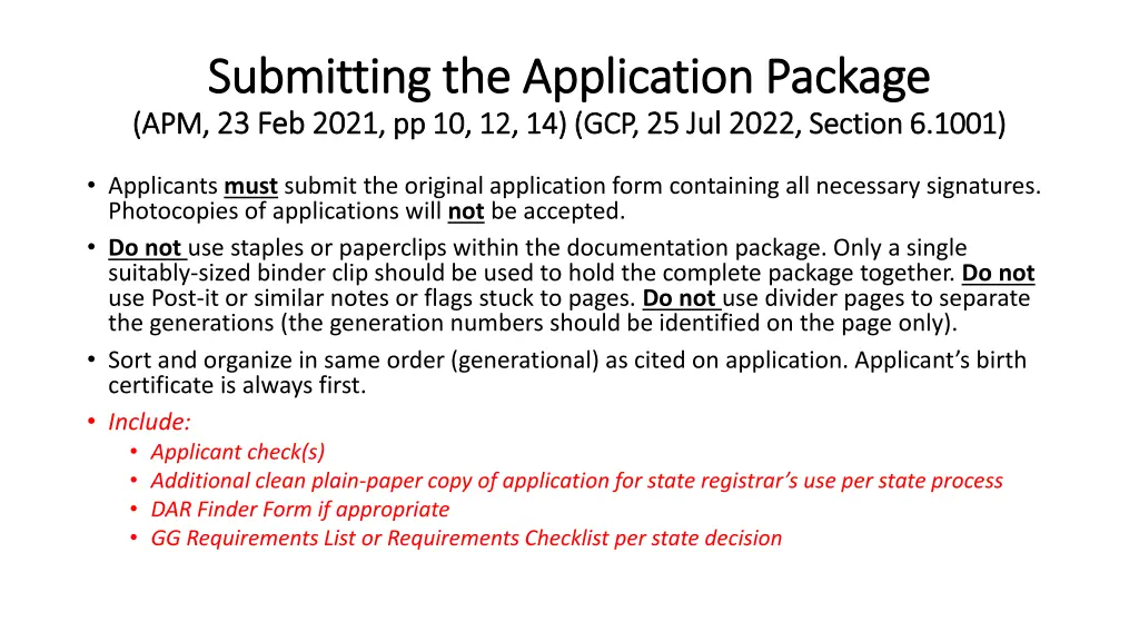 submitting the application package submitting